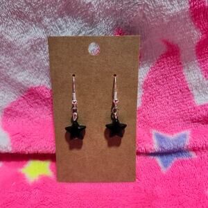 Small Black Stars Silver Drop/Dangle Earrings